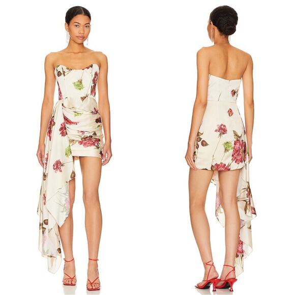 Katie May Chasing Dawn Floral Ruched Draped Strapless Mini Dress Size 3X - Picture 2 of 10